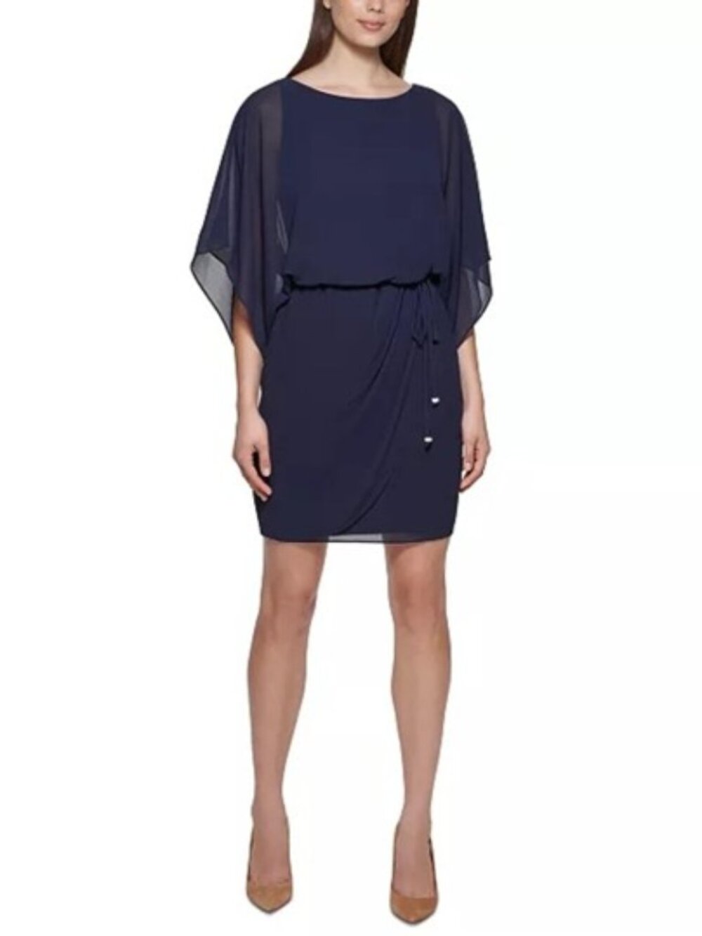 Jessica Howard Missy Chiffon Navy Blouson Dress Size 14P